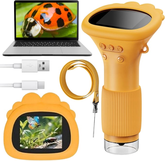 Draagbare digitale microscoop met 1000x-beeldscherm voor kinderen, foto’s en video, LED USB