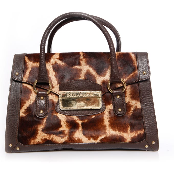 Dolce & Gabbana, handtas van bruin leer met giraffeprint van kalfsleer.