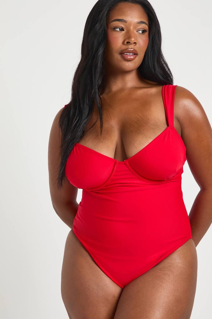 boohoo Dames Plus Balkonny Bh Badpak | Rood | Maat: 50
