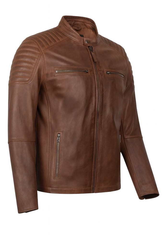 Harrisson Luxe Leren Jas - Heren Leren Jas in Bruin - Biker Jas Heritage - Cognac Bruin - Maat S