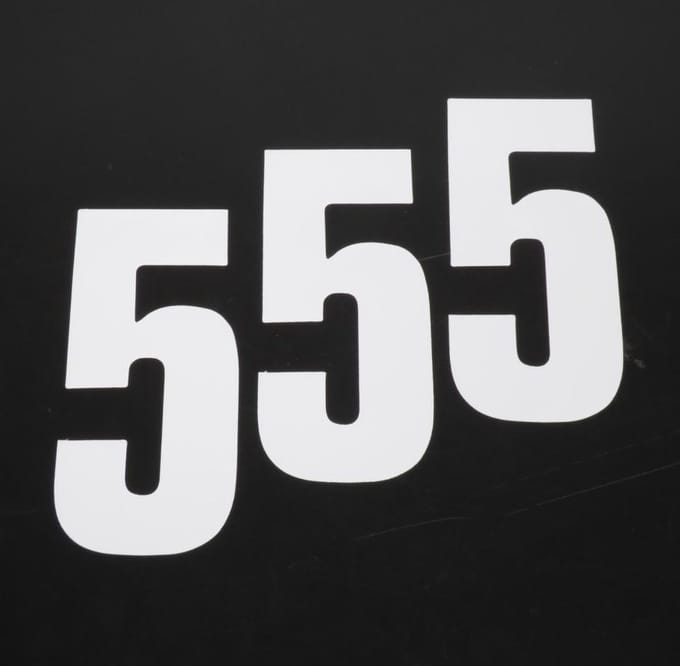 3 sticker startnummer vijf 5 wit Blackbird 130x70mm voor motorcross