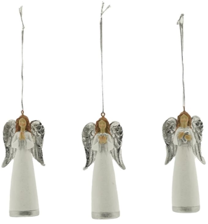 Kerst Engel Maria - Wit met Zilver - 3 Stuks