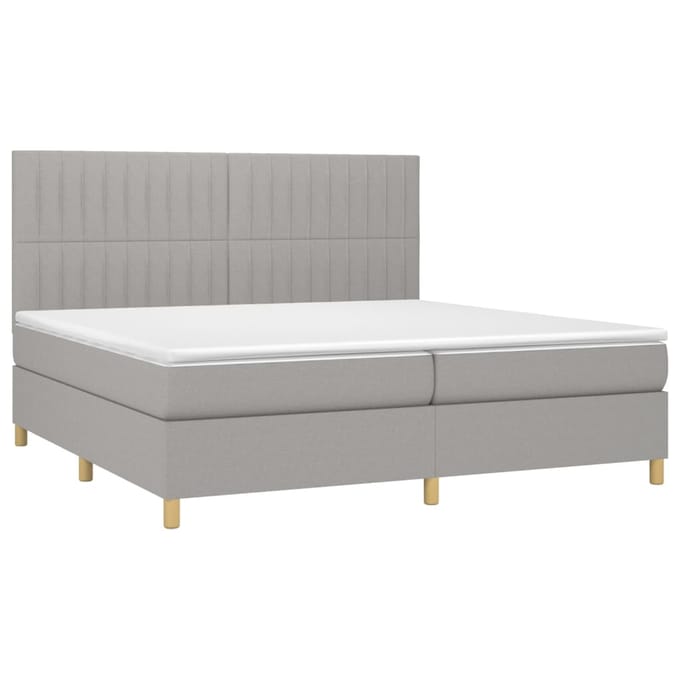 vidaXL - Boxspring - met - matras - en - LED - stof - lichtgrijs - 200x200 - cm