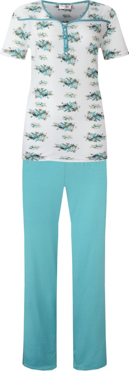 Dames pyjama gebloemd korte mouw groen M