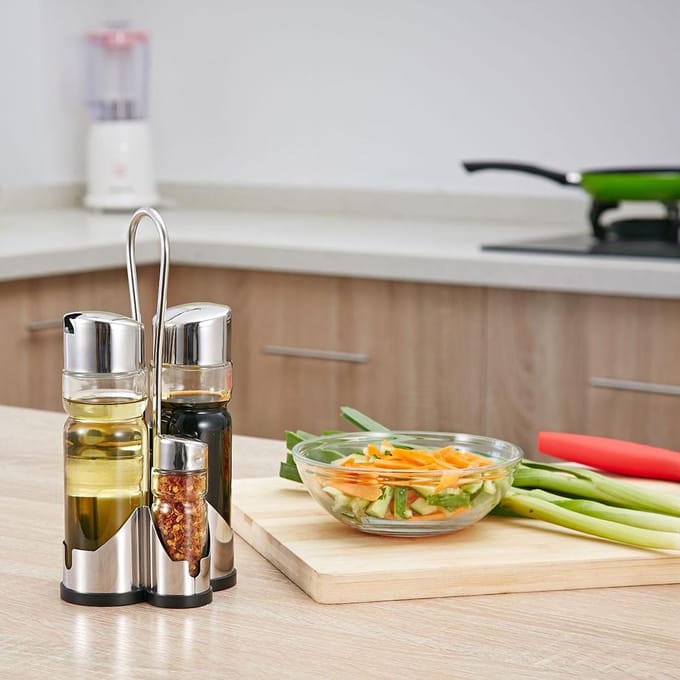 Ensemble de bouteilles d'assaisonnement Porte-condiments Assortiment zilver