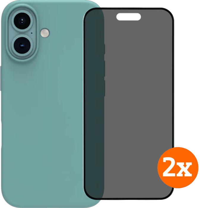 BlueBuilt Back Cover iPhone 16 Groen + Privacy Filter Screenprotector Glas Duo Pack