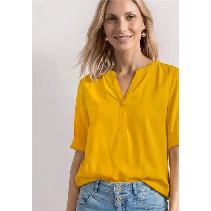 Blouse met korte mouwen, split in de hals en elastische zoom