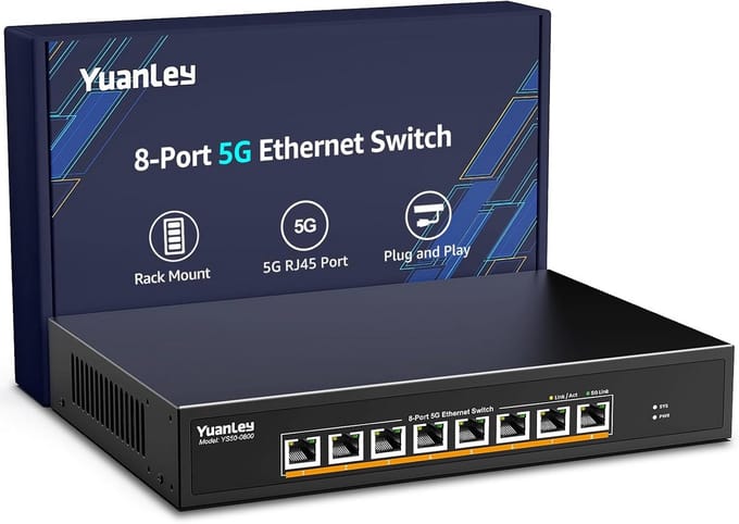 8-Poorts 5G Gigabit Ethernet Switch - Rackmonteerbare Unmanaged Netwerkschakelaar