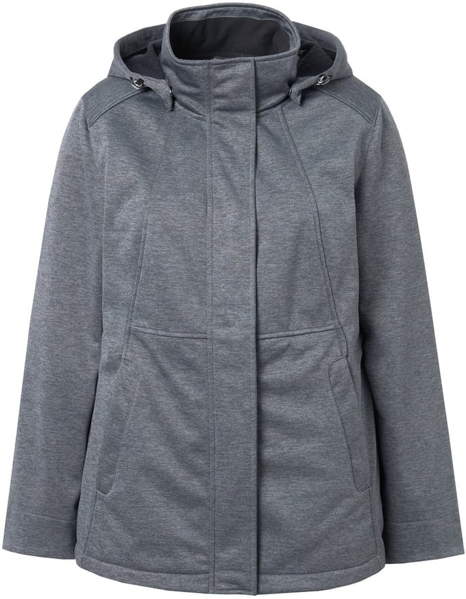 Ulla Popken - Dames - HYPRAR softshelljas waterdicht capuchon 2-wegrits - Donkergrijs - Maat 46+