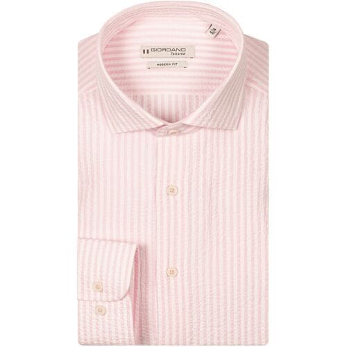 Giordano Overhemd Row Cutaway Collar Seersucker Stripe Dark Mauve / male