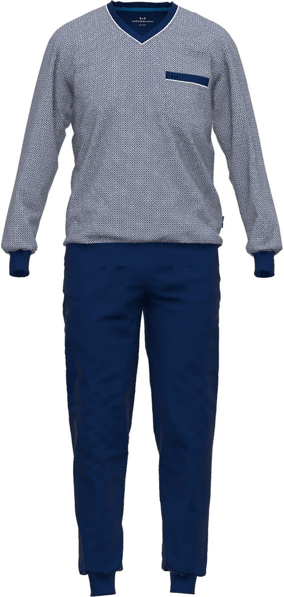 Gotzburg heren pyjama V-hals - middenblauw mini dessin