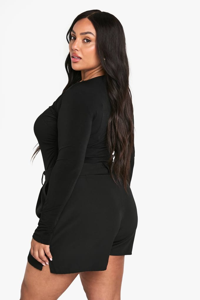 boohoo Dames plus twistdetail met ruching bodysuit | Black | Maat: 28
