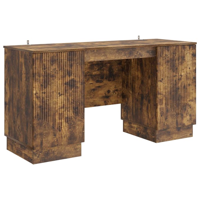 vidaXL - Bureau - Gerookt - eiken - 142,5 - x - 50 - x - 75 - cm - Bewerkt - hout