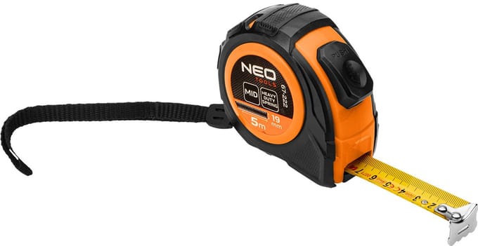 NEO TOOLS - Stalen Rolmaat - Autoblokkerend - 5 m x 19 mm - Twee Stopknoppen