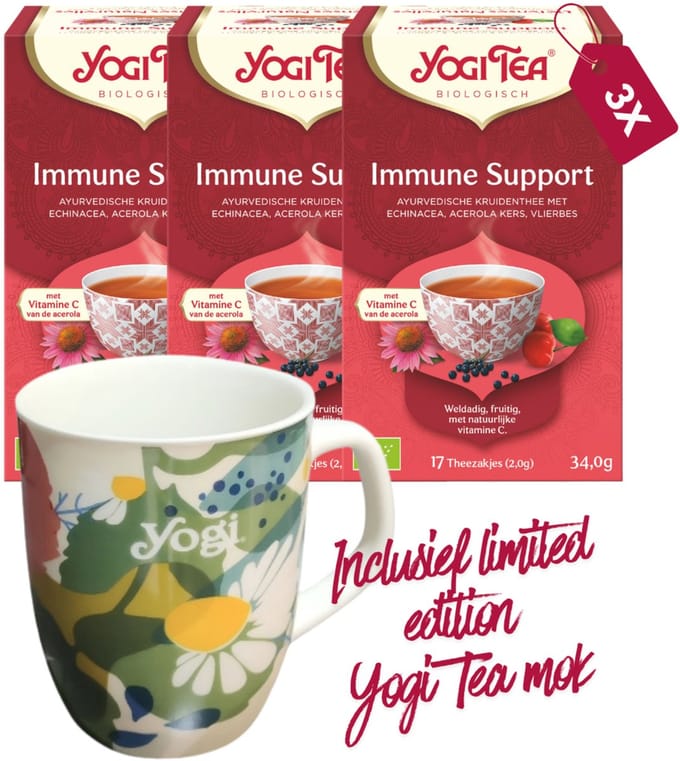 Yogi Tea Immune Support Bio - 3 pakjes - inclusief limited edition Yogi Tea mok