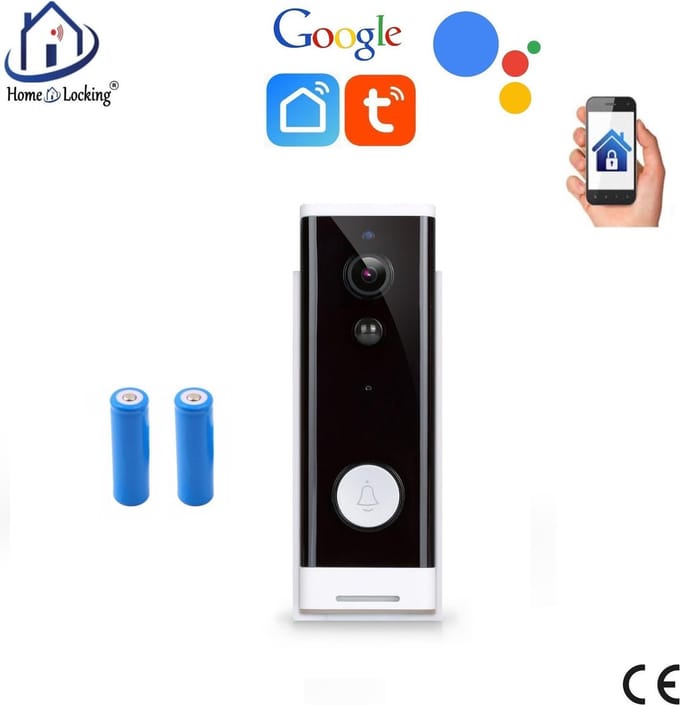 WIFI deur intercom/videofoon 2.0MP met 2 oplaadbare batterijen en kan werken met spraakgestuurde apps. T-2090.