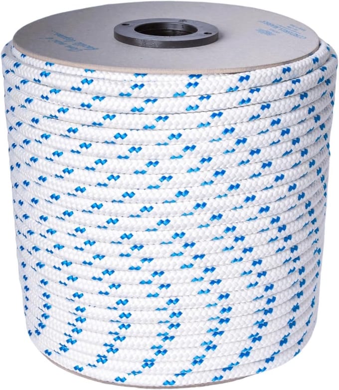 Multifunctioneel Vlechtwerk Touw Wit 8mm x 20m met Lichtblauwe Markering
