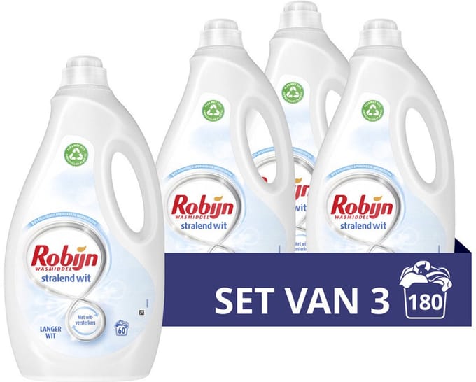 Robijn Stralend Wit Vloeibaar Wasmiddel - 3 x 60 wasbeurten - Voordeelverpakking