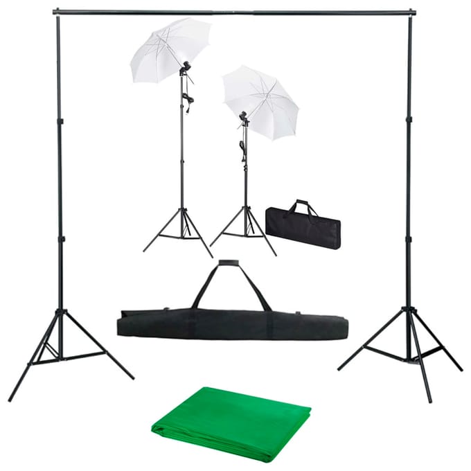 vidaXL - Fotostudioset - met - achtergrond, - lampen - en - paraplu's