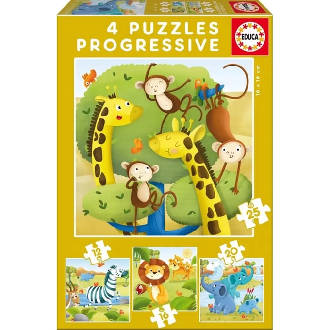 12-16-20-25 stukjes progressieve dierenpuzzel Educa