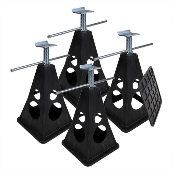 ProPlus Set van 4 Kunststof Hoeksteunen – Voor Caravan en Aanhanger – In Hoogte Verstelbaar 300–420 mm – Zwart