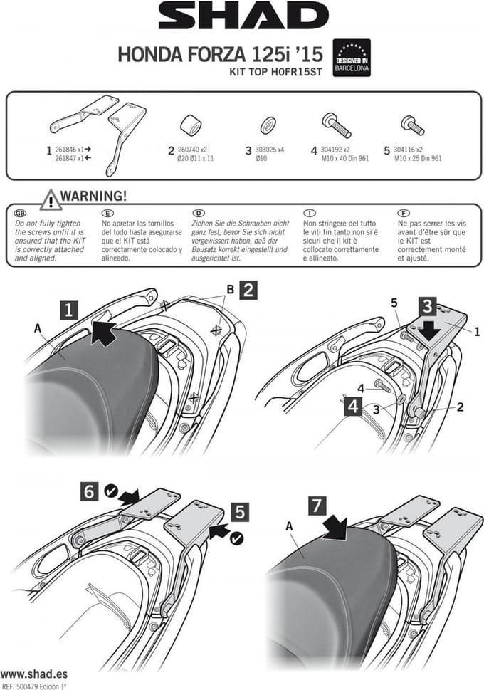 Support de top case Shad pour Scooter Honda 300 Forza 2018 à 2020 Neuf