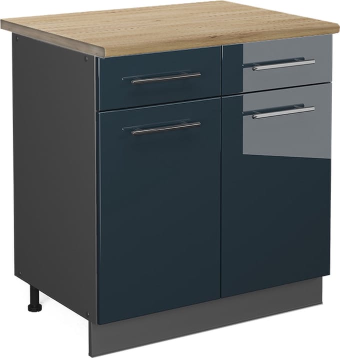 Vicco Fame-Line Keukenkasten – 80 cm, WB Eik Donkerblauw hoogglans