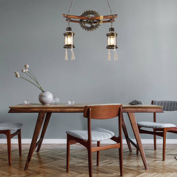Globo - hanglamp - Abella - bruin - hout metaal - E27 - 14004-2