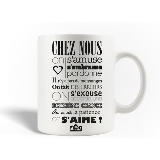Mug en Céramique - ON S'AIME - 30cl - Blanc - Compatible Lave-Vaisselle - Cylindrique