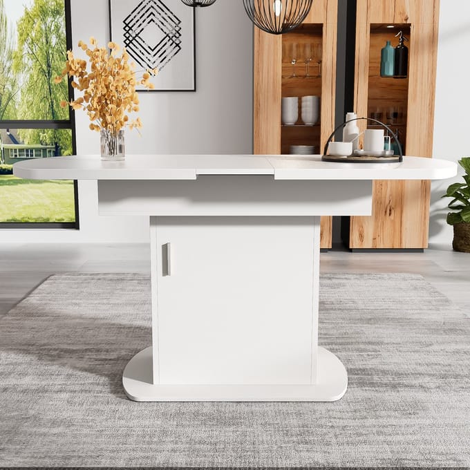 MODFU Uitschuifbare Ovale Eettafel - Met Opbergruimte - Modern - Voor Eethoek - Spaanplaat - Wit