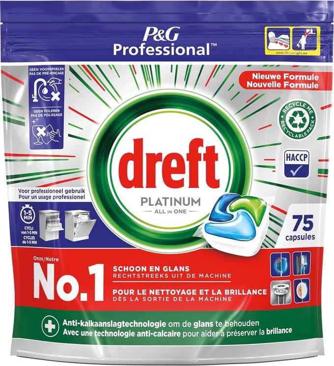 Dreft Platinum Regular All in 1 Vaatwastabletten - 75 Tabs - Voordeelverpakking 24 stuks
