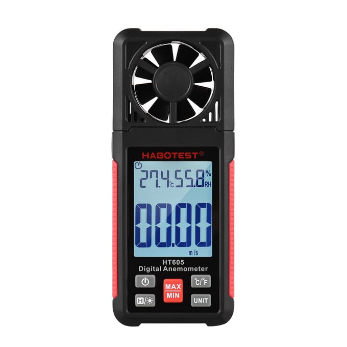 HABOTEST HT605 LCD Digitale Anemometer Thermometer Draagbare Windsnelheidsmeter Temperatuur & Vochtigheid zwart