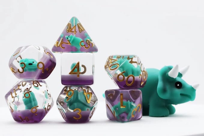 Dobbelstenen Set - RPG Dobbelstenen - Rollenspellen Spelen - Uniek Triceratops Design - Groen
