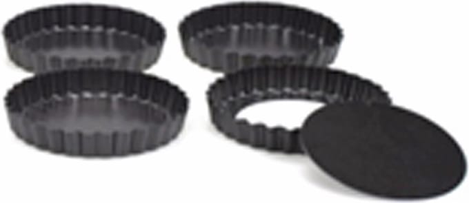 Point-Virgule Bakvorm - 4 mini taartvormen - Anti-aanbaklaag - Losse bodem - ø 10cm