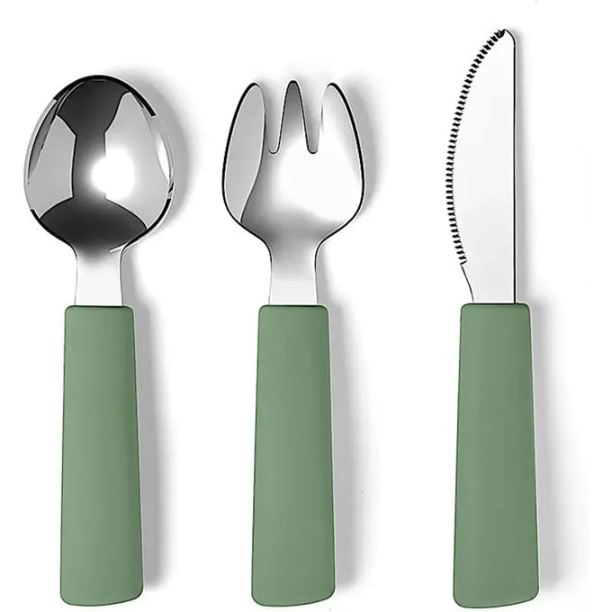 Bestek - Set - Siliconen - Met RVS-sage green - 13/14 cm