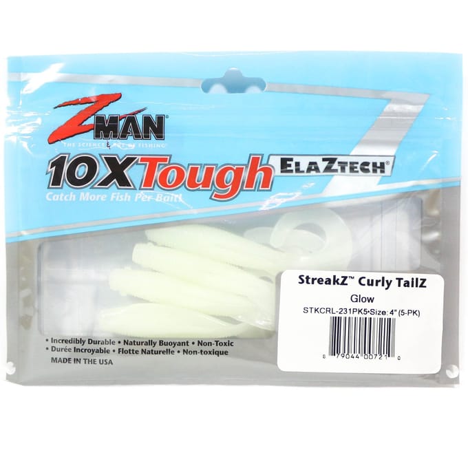 Zman Zacht Kunstaas StreakZ Curly 4 Inch 5/Pack Glow (7210) white