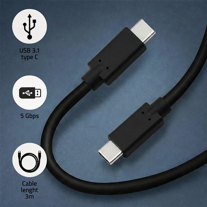 Qoltec USB 3.1 Type C-kabel mannelijk |   USB 3.1 Type C mannelijk |   3m |   Zwart