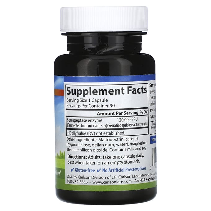 Serrapeptase, Vertraagde Afgifte, 120.000 SpU, 90 Veggie Capsules