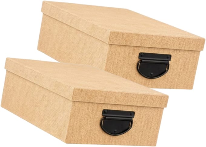 5Five Spullen Opbergdoos box - 2x - goudgeel - 28 x 20 x 11 cm - Karton - Diverse toepassingen - Opslagbox - Fivebox