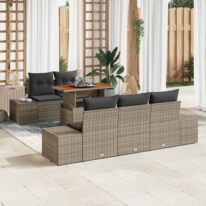 vidaXL Tuin Eettafel Set met kussen 6 pcs Grijs en Bruin
