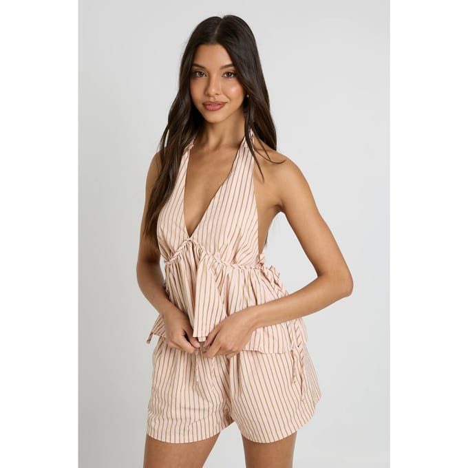 boohoo Dames Gestructureerde Gestreepte Short Met Enkel Kanaal | Roze | Maat: 36