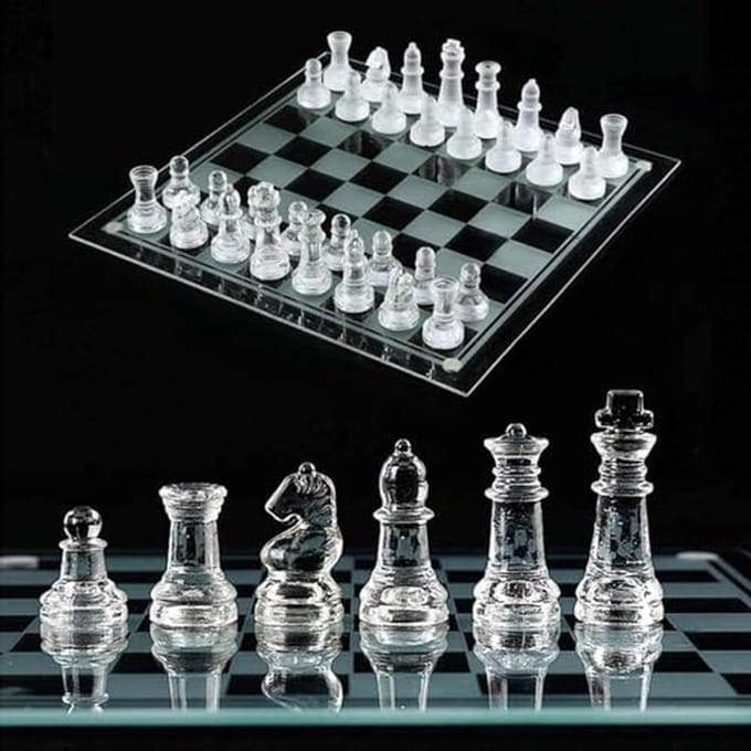 Glazen schaakbord - Schaakspel set - Educatief spel - Draagbaar ontwerp - 25x25 cm - Transparant