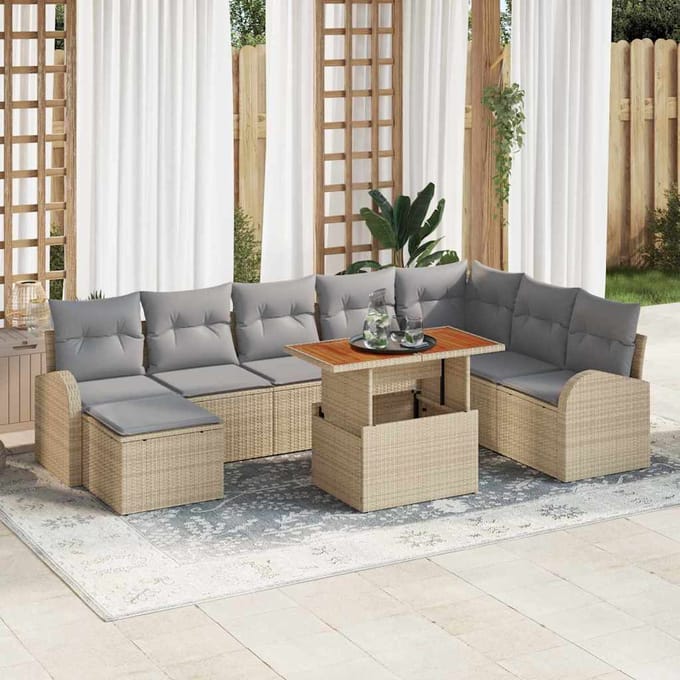 vidaXL - Tuinbank - Set - 9 - st - beige - en - lichtgrijs