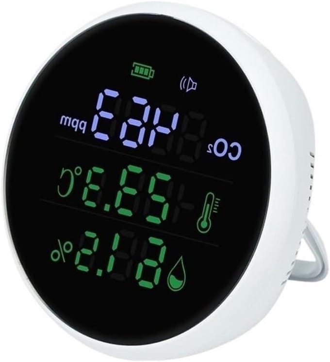 Luchtkwaliteitsmonitor - CO2 Meter Binnen - Luchtkwaliteit Meten - Realtime Weergave - 100x100x100 mm - Wit