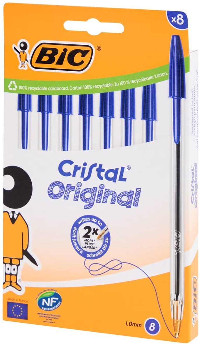 BIC Cristal Original Balpen - Blauw - Doos van 8 - Medium Punt 1.0 mm