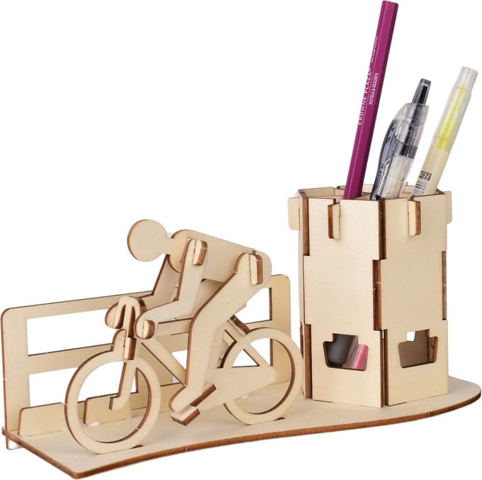 Bouwpakket 3D Houten Puzzel Pennenbak Wielrennen