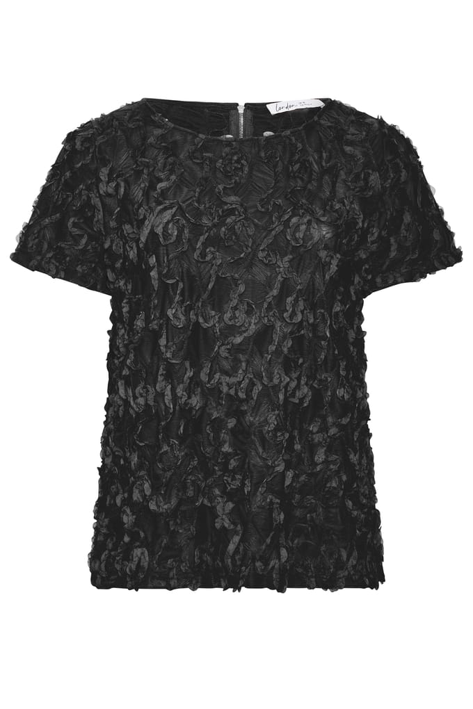 Yours London Zwarte Top Met 3D Abstract Patroon Size 42