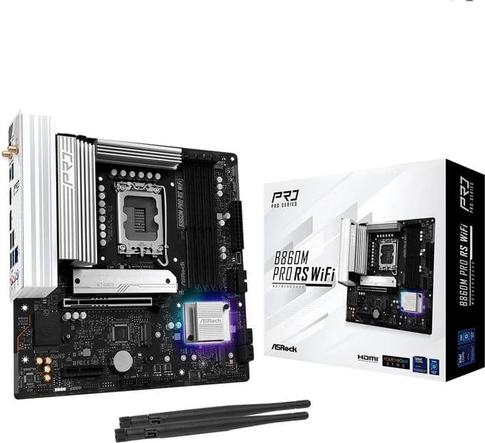 ASRock B860M Pro RS WiFi Moederbord - Intel B860 - Intel LGA1851 - DDR5 RAM - Micro-ATX