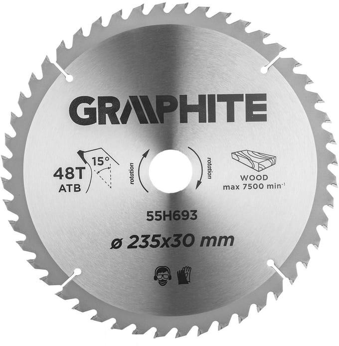 GRAPHITE Serie - HM Cirkelzaagblad - 235mm - 48 Tanden - ATB Geometrie