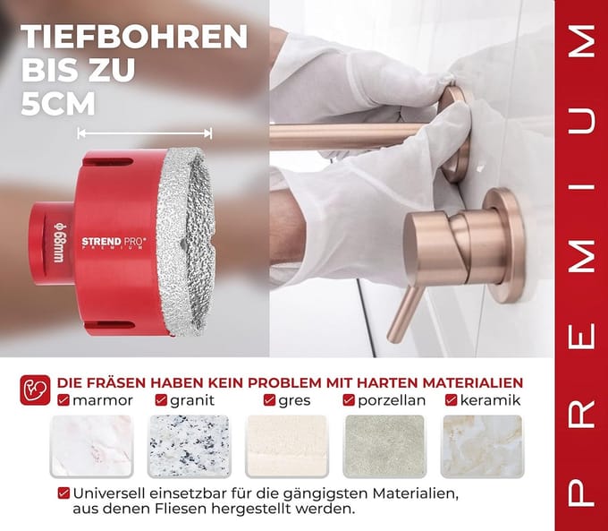 Diamant Boorkroon Set voor Tegels, Glas en Graniet (20-68 mm)